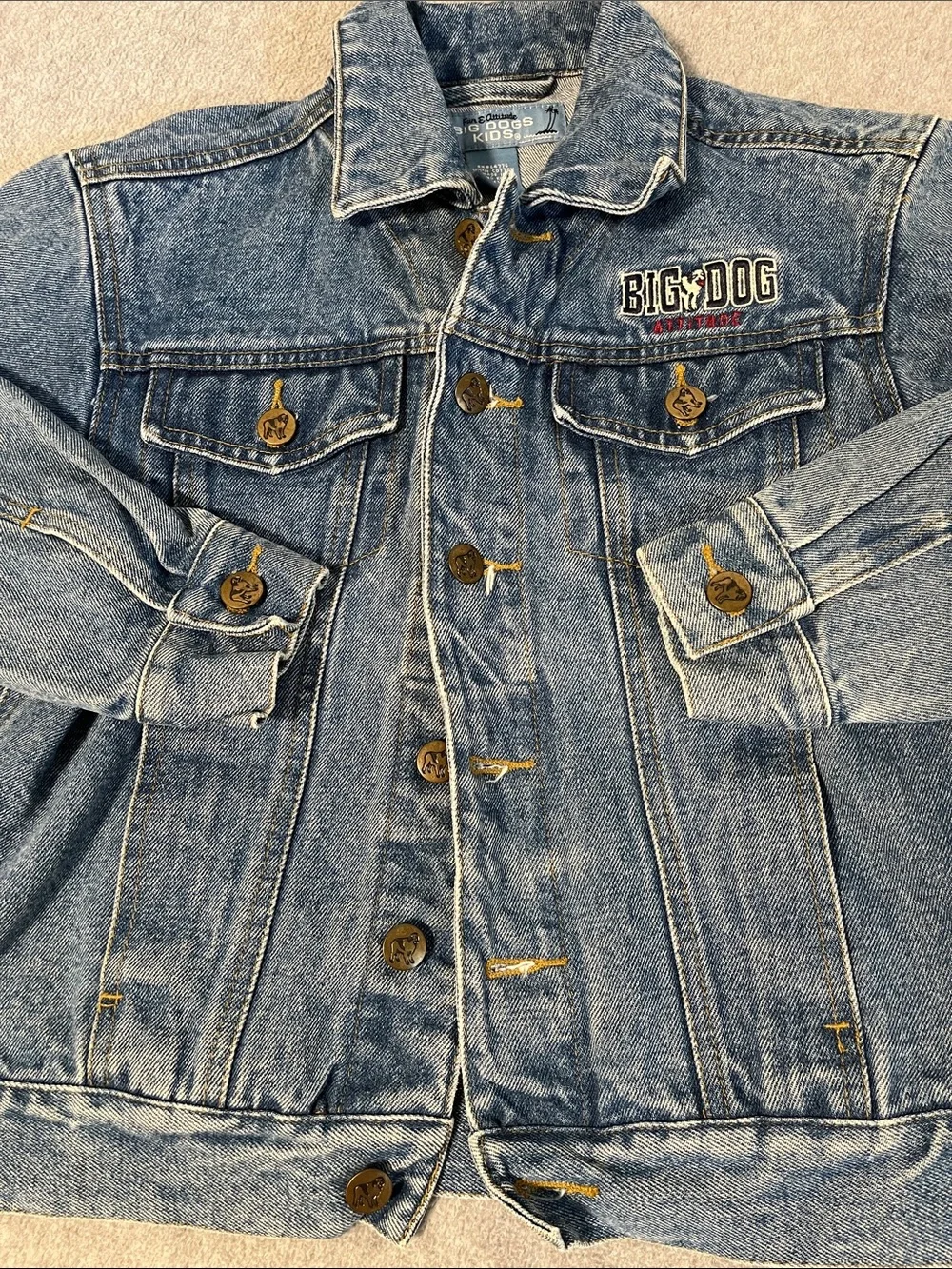 Kids Big Dog Trucker Denim Jacket Size 8 Embroidered Vintage